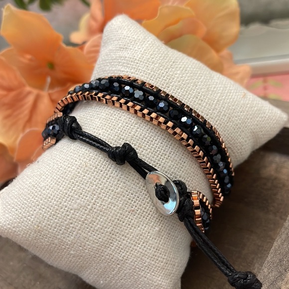 JBloom Black Rose Gold Beaded Wrap/Bracelet - Picture 3 of 5